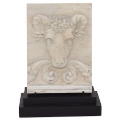 Italian 18th Century Baroque Hand Carved Marble Ram Head Panel