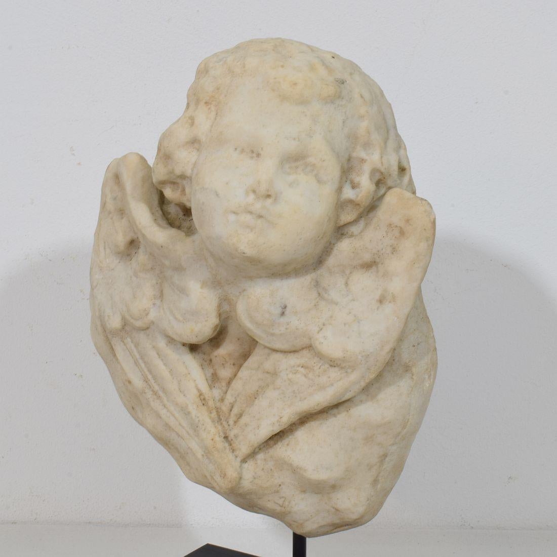 Italian 18th Century Baroque Marble Winged Angel Head For Sale 5