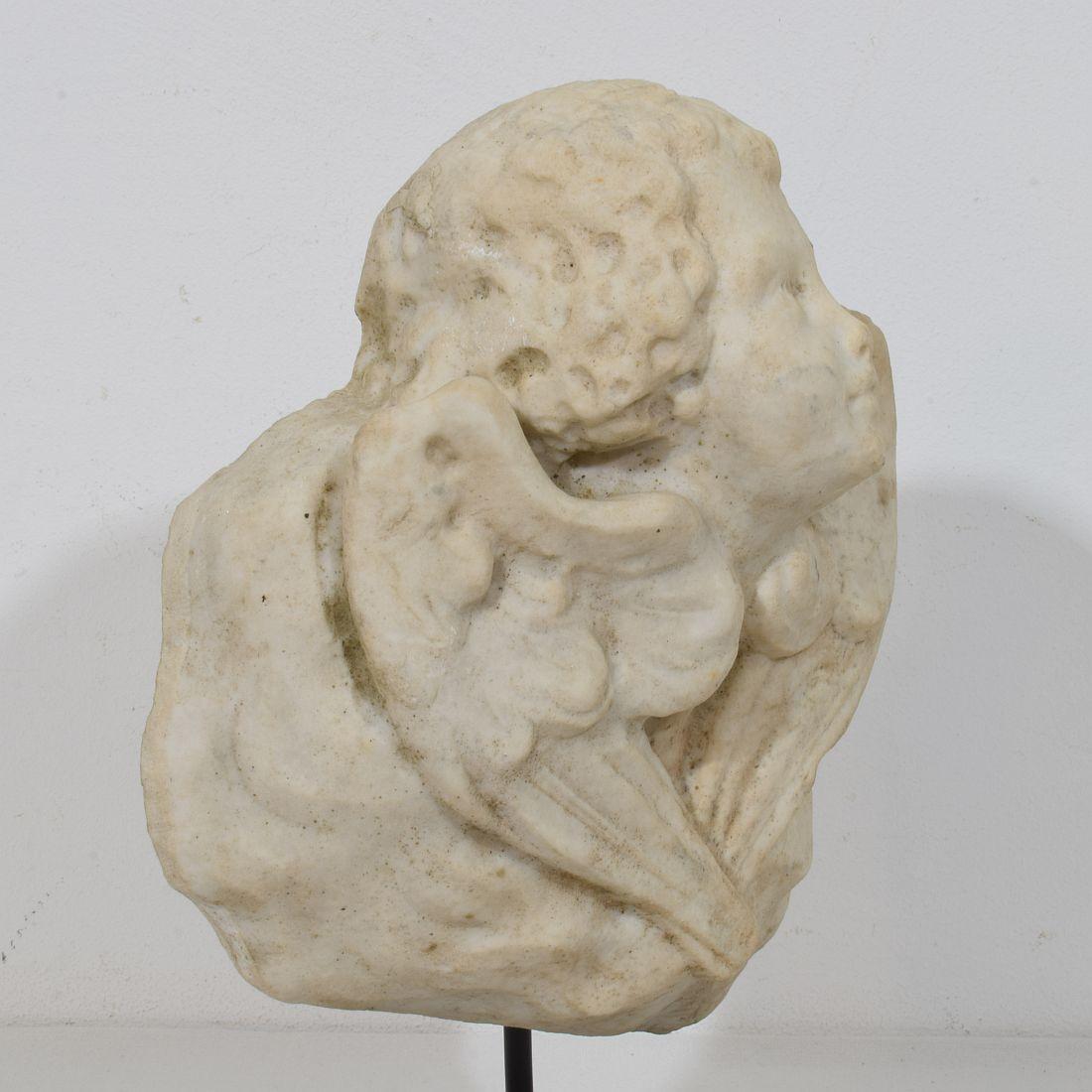 Italian 18th Century Baroque Marble Winged Angel Head For Sale 8