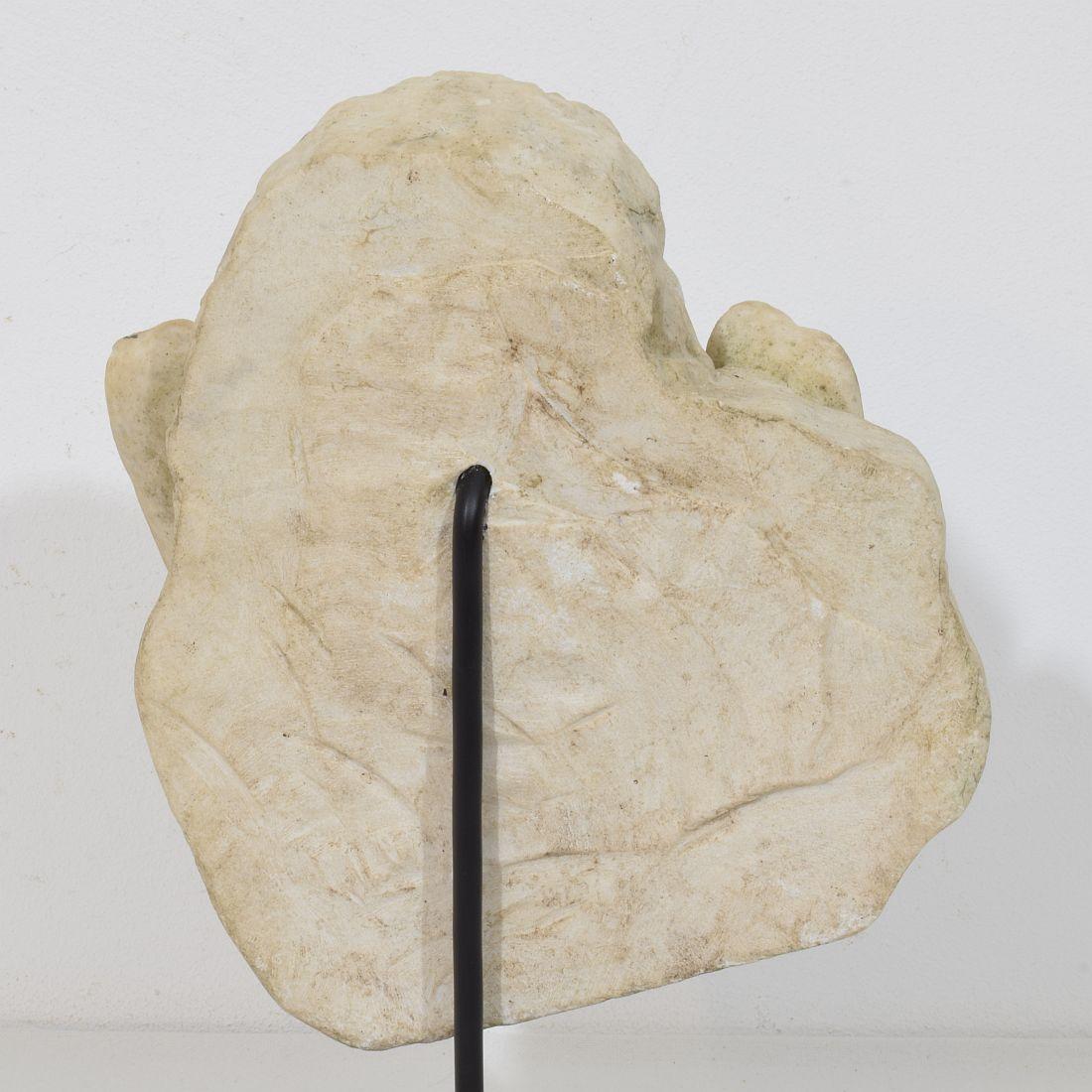 Italian 18th Century Baroque Marble Winged Angel Head For Sale 9