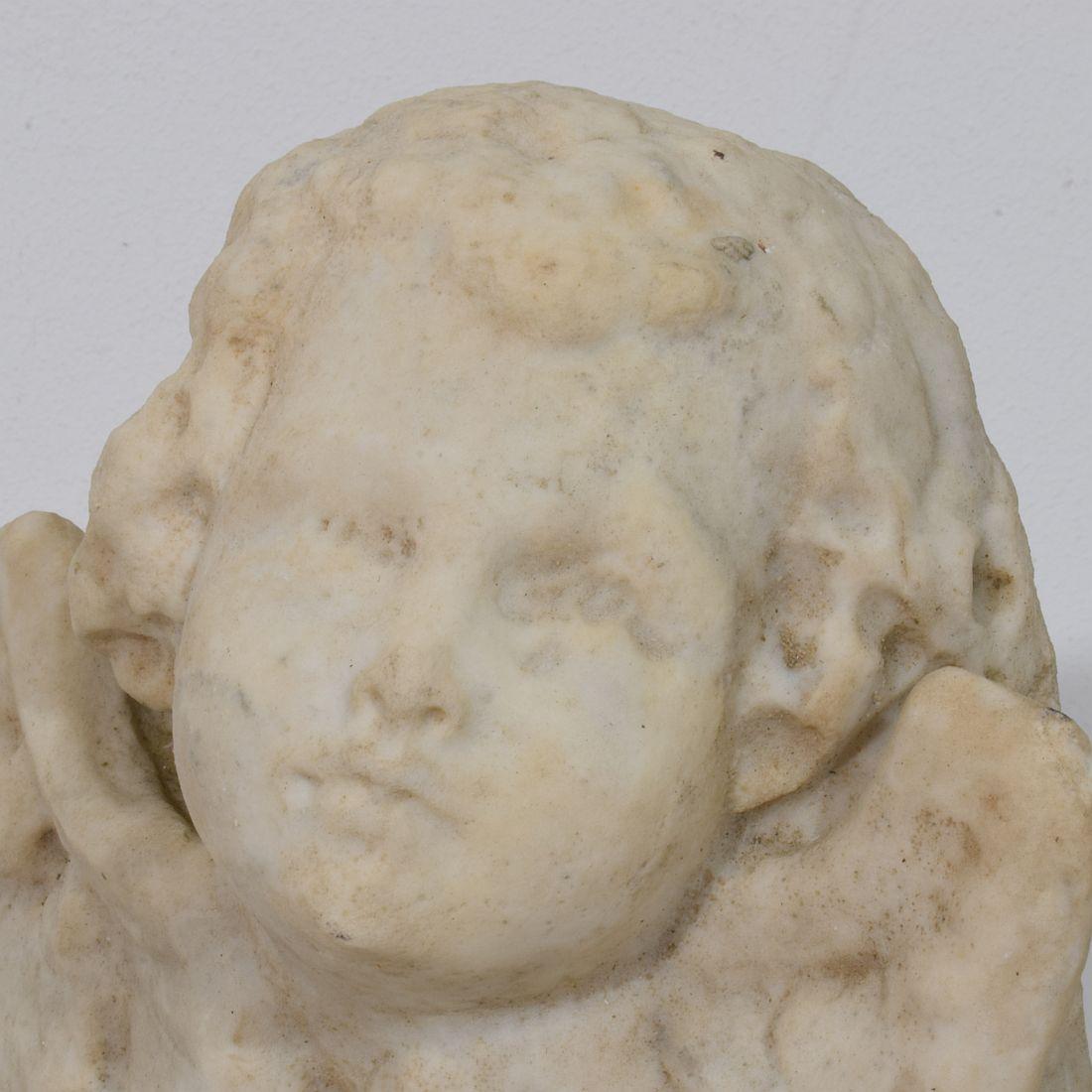 Italian 18th Century Baroque Marble Winged Angel Head For Sale 11