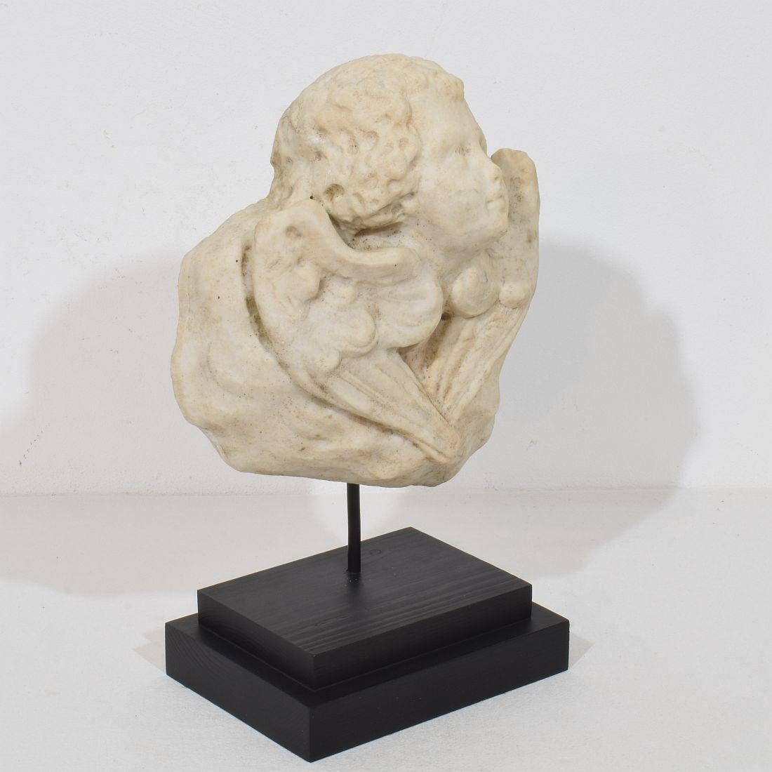 18th Century and Earlier Italian 18th Century Baroque Marble Winged Angel Head For Sale