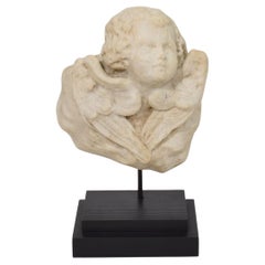 Italian 18th Century Baroque Marble Winged Angel Head