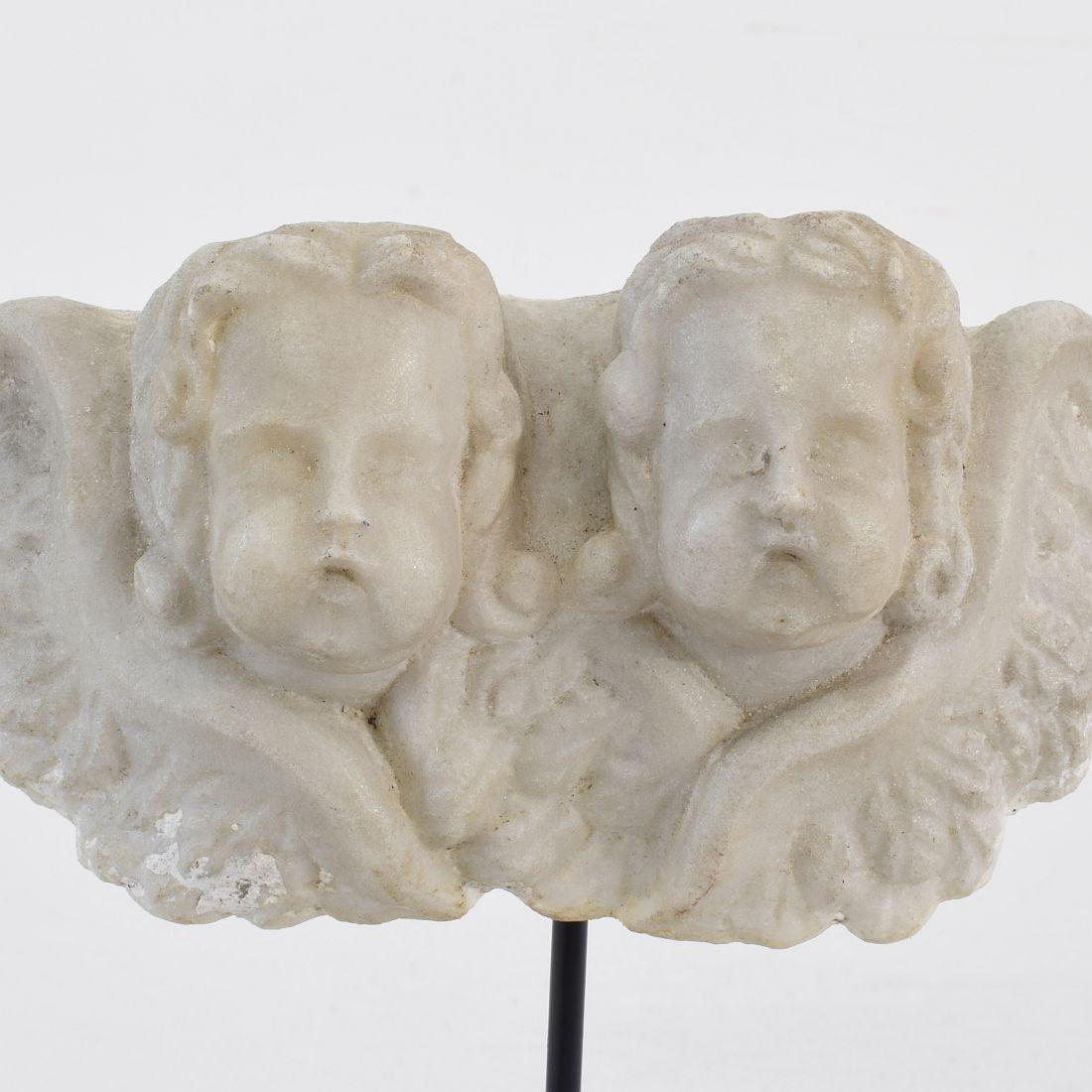 Italian 18th Century Baroque Marble Winged Angel Heads 2