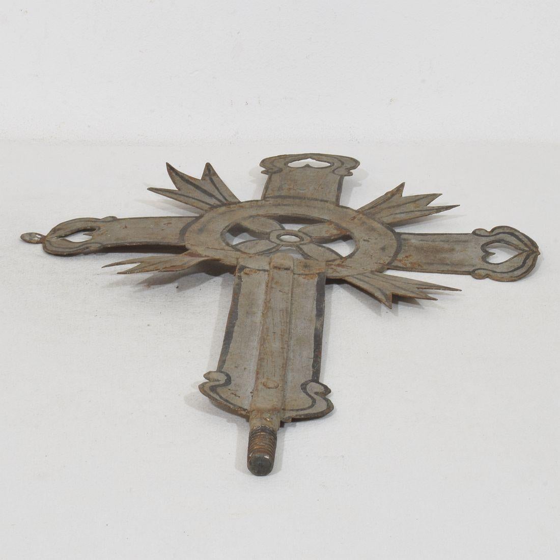 Italian, 18th Century, Baroque Painted Metal Procession Cross For Sale 10