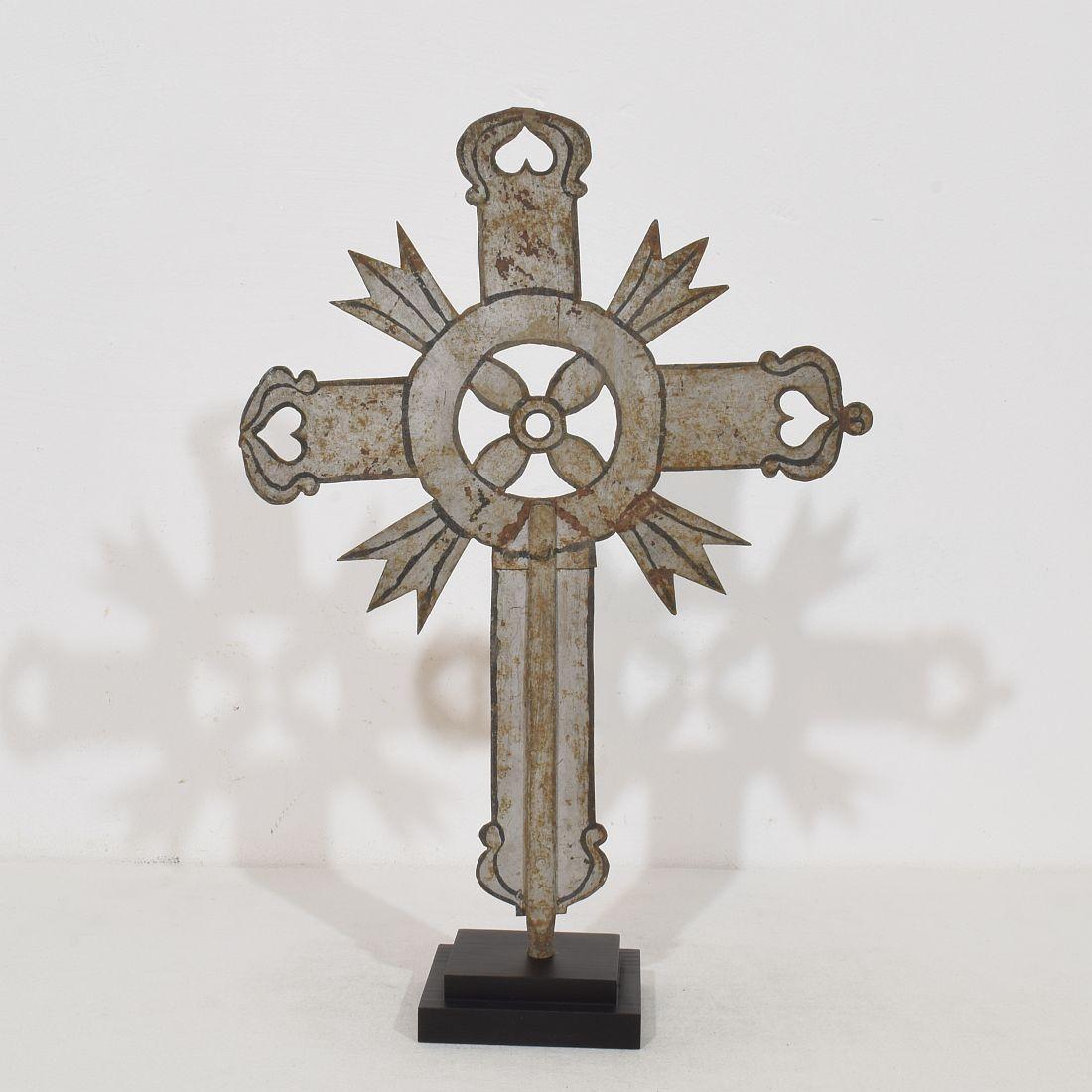 18th Century and Earlier Italian, 18th Century, Baroque Painted Metal Procession Cross For Sale