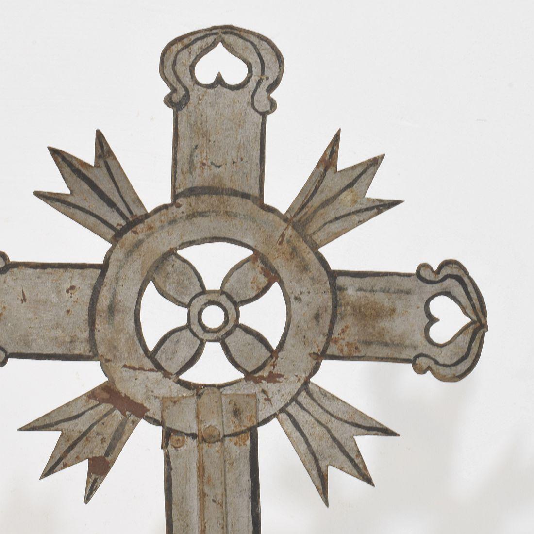 Italian, 18th Century, Baroque Painted Metal Procession Cross For Sale 3