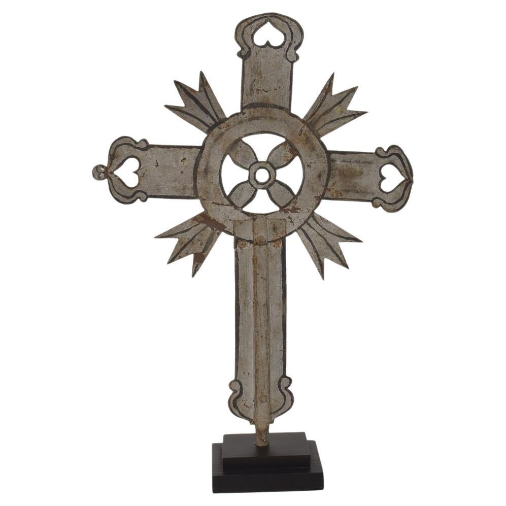 Italian, 18th Century, Baroque Painted Metal Procession Cross For Sale