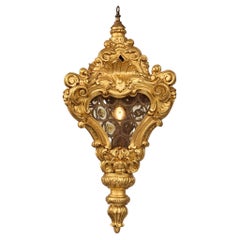 Lanterne italienne d'époque baroque du 18ème siècle en bois doré et verre