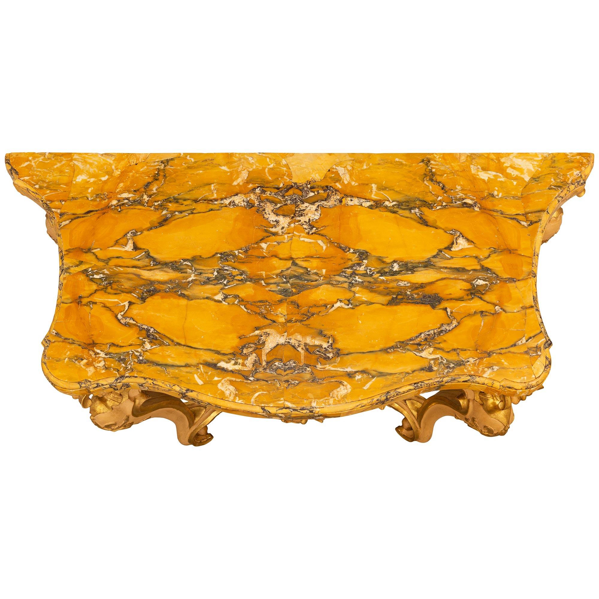Italienischer Barock des 18. Jahrhunderts Konsolen aus Giltwood, patiniertem Wood und Marmor im Angebot 6