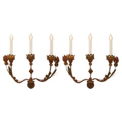 Applique italiane del periodo barocco del XVIII secolo in metallo patinato e Wood