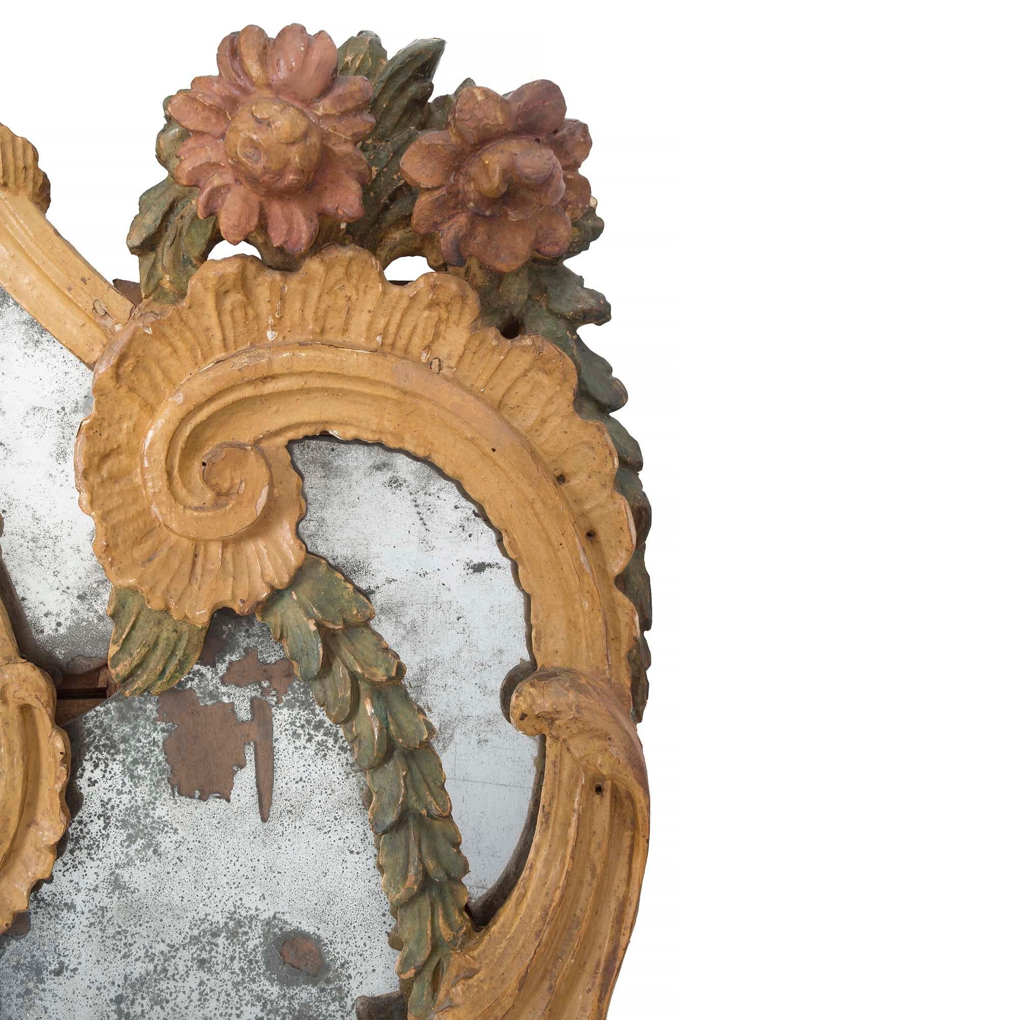 18th Century and Earlier Italian 18th Century Baroque Period Polychrome Mirror For Sale