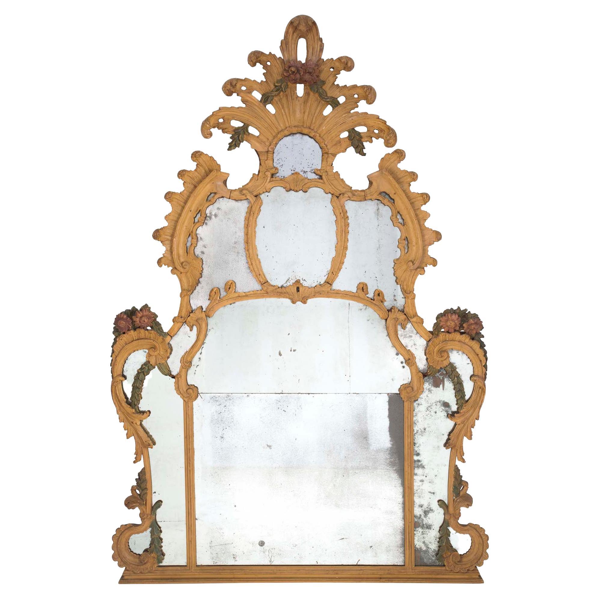 Italian 18th Century Baroque Period Polychrome Mirror For Sale