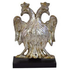 Italian 18th Century Baroque Silvered Wooden Crowned Double Eagle Ornament