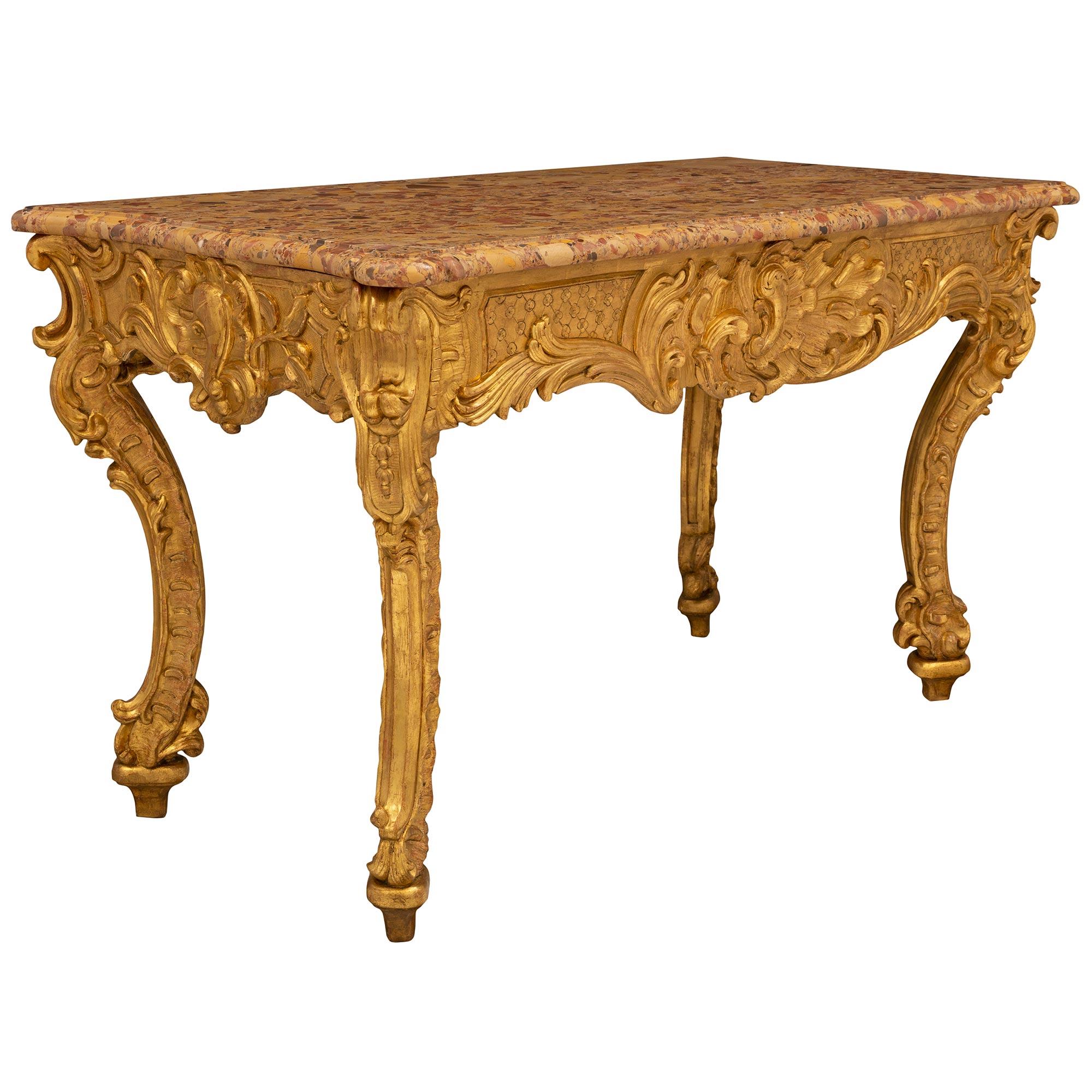 Italian 18th Century Baroque St. Giltwood and Brèche D’Alep Marble Console In Good Condition For Sale In West Palm Beach, FL