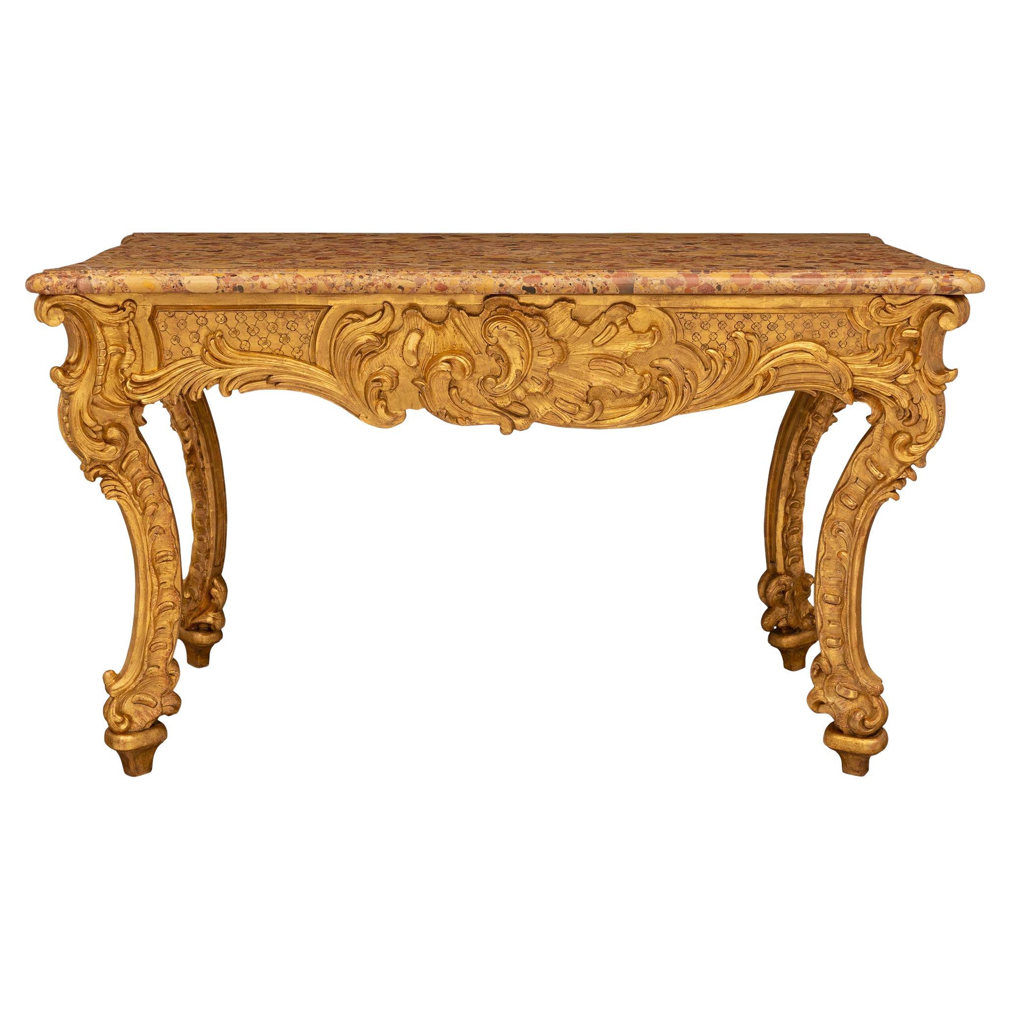Italienische barocke Konsole aus St. Giltwood und Brèche D'Alep-Marmor aus dem 18.