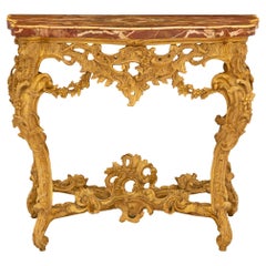 Antique Italian 18th Century Baroque St. Giltwood and Marble Console from Rome