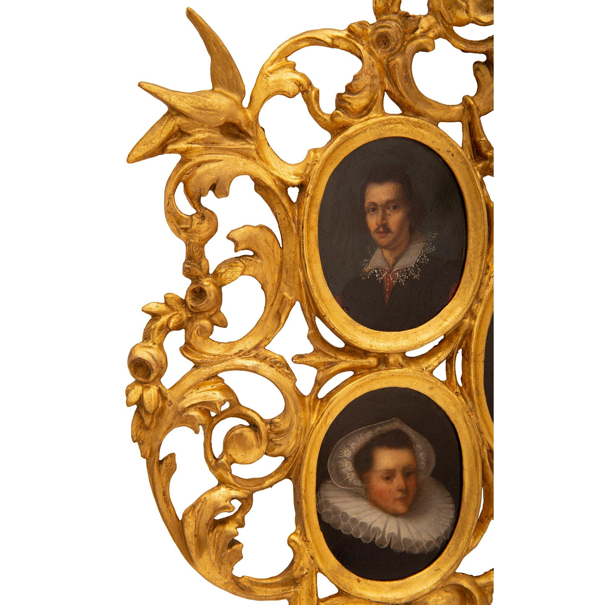 Italian 18th Century Baroque St. Giltwood and Oil on Board Picture Frame For Sale 1