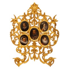 Antique Italian 18th Century Baroque St. Giltwood and Oil on Board Picture Frame
