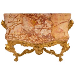 Italian 18th Century Baroque St. Giltwood and Sarrancolin Marble Console