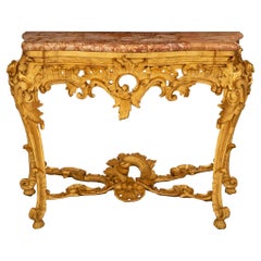 Italian 18th Century Baroque St. Giltwood and Sarrancolin Marble Console