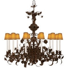 Italian 18th Century Baroque St. Patinated Bronze And Tole Chandelier