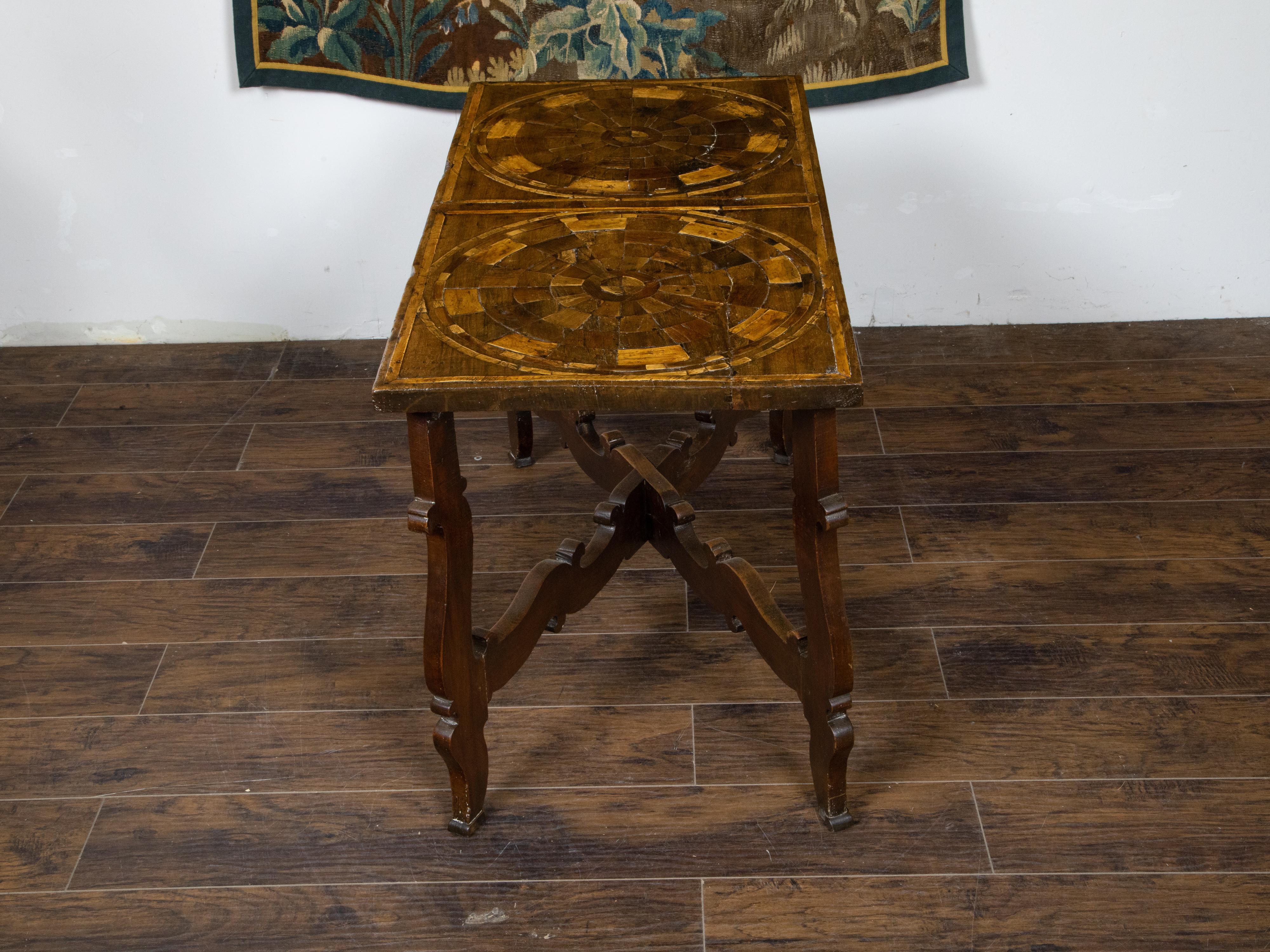 Italian 18th Century Baroque Style Carved Walnut Table with Marquetry Décor For Sale 1