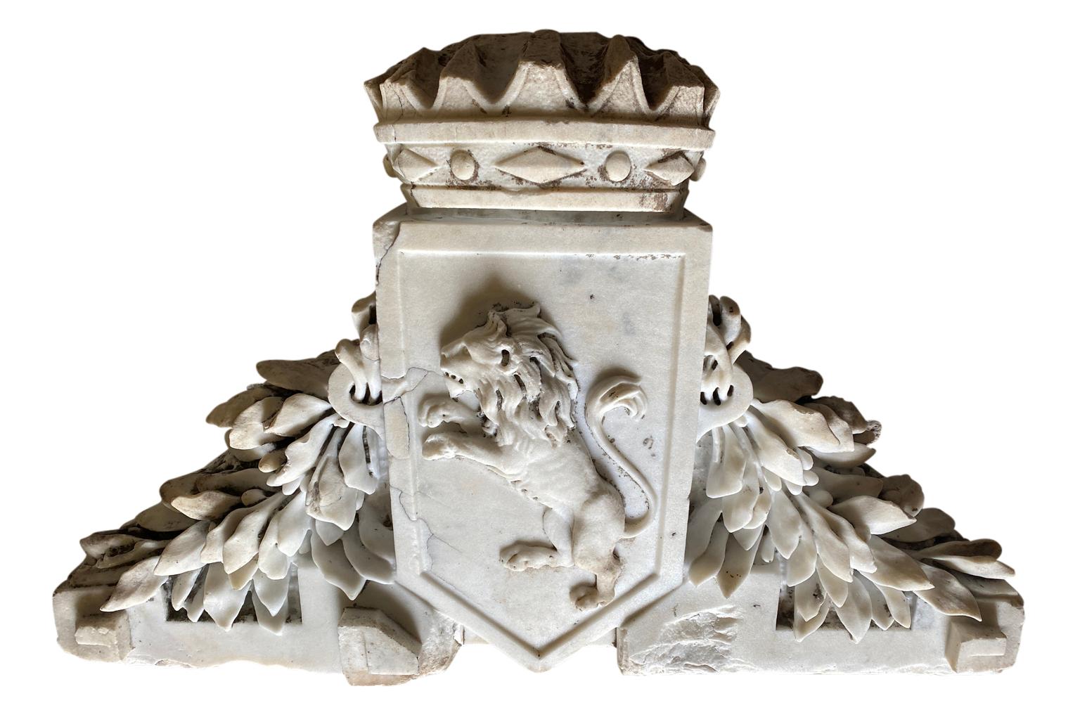 Carrara Marble Italian 18th Century Blasson, Family Crest For Sale