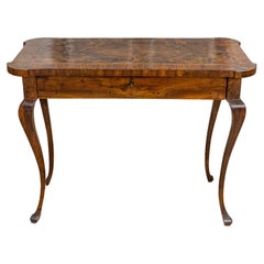 Antique Italian 18th Century Burl Walnut Veneer Top Side Table with Cabriole Legs