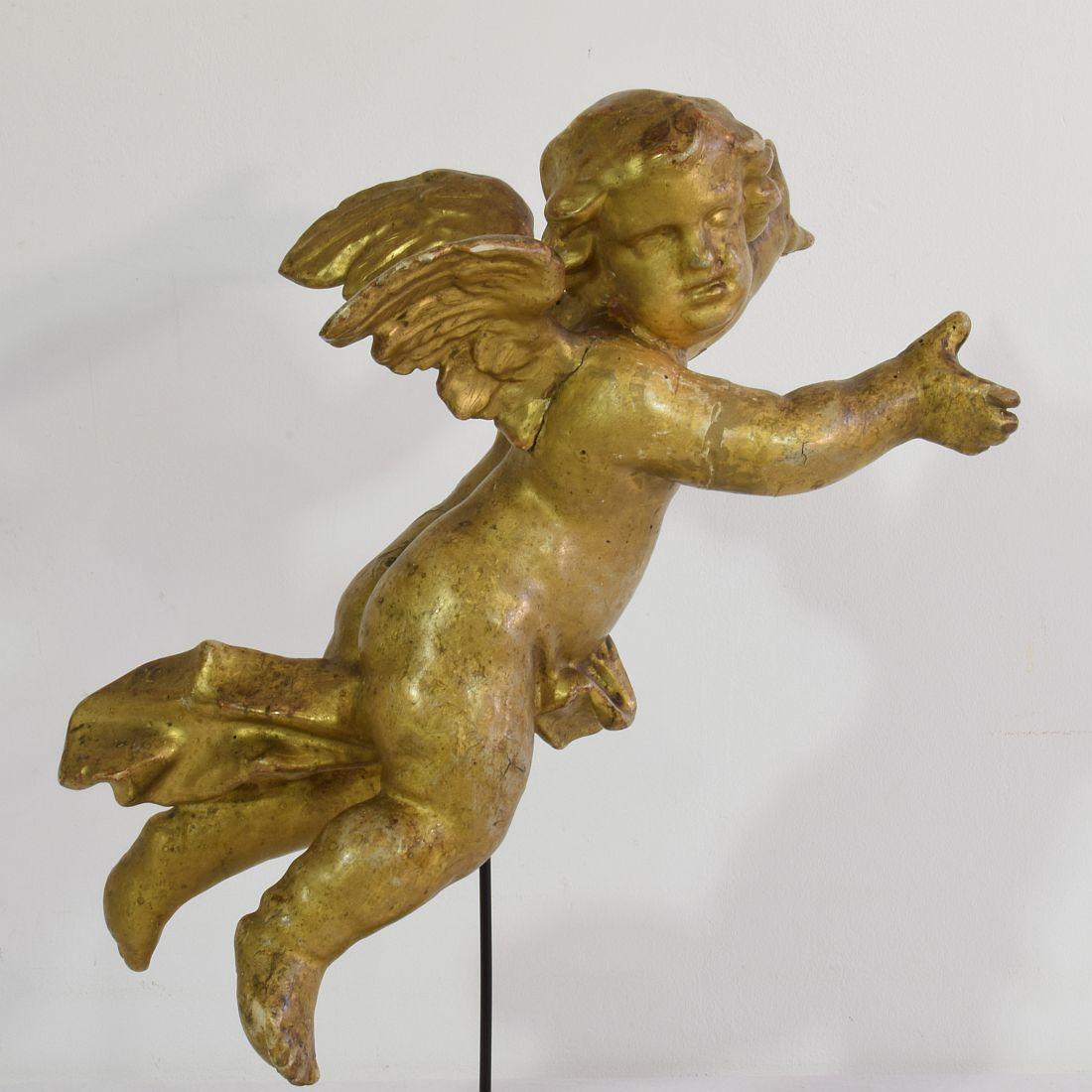 Italian 18th Century Carved Giltwood Baroque Angel 3