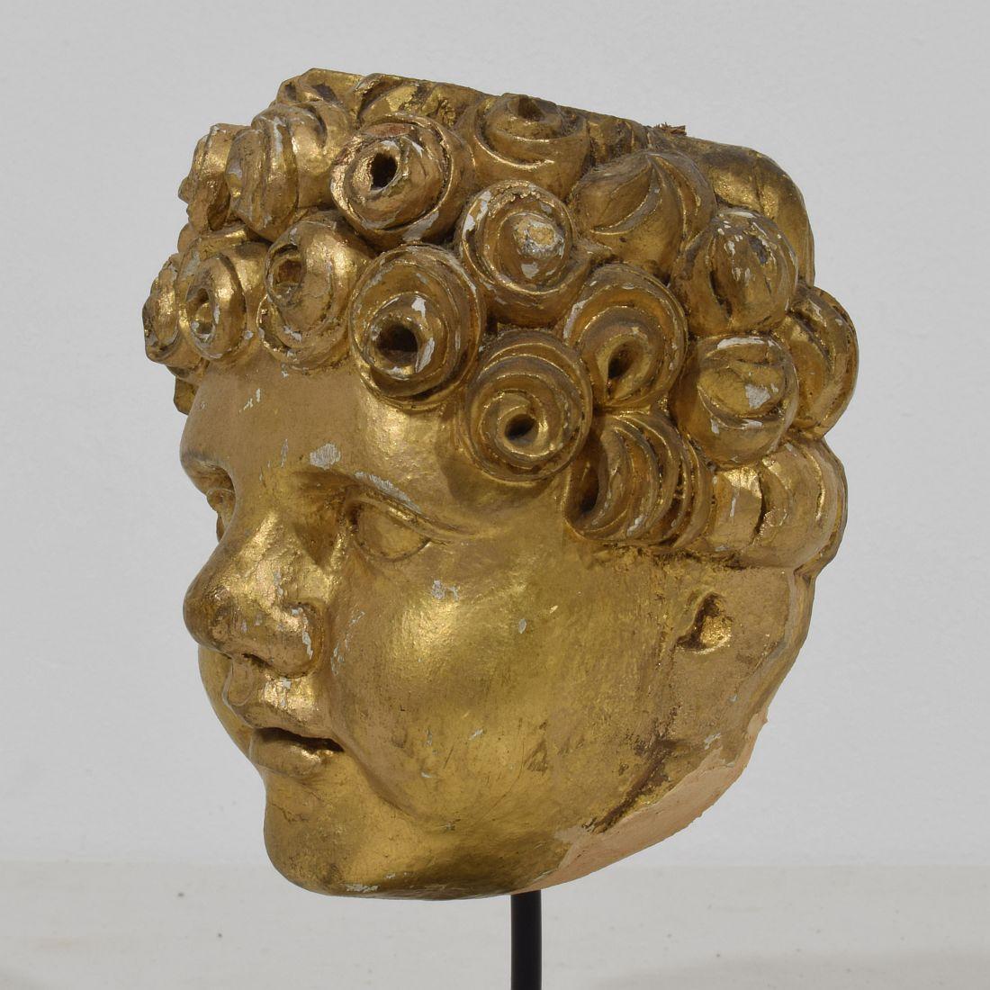 Wood Italian 18th Century Carved Giltwood Baroque Angel Head