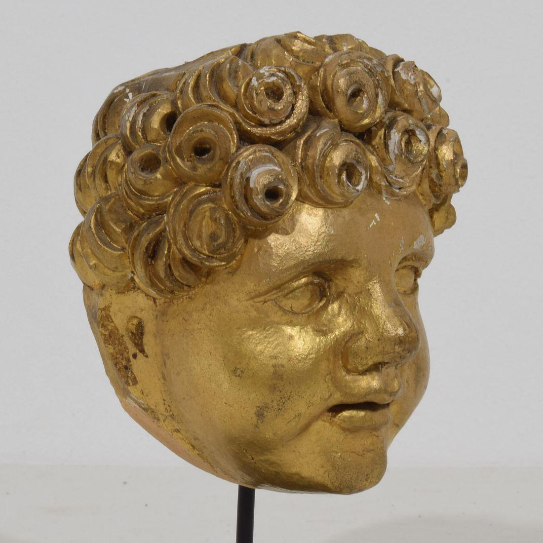 Italian 18th Century Carved Giltwood Baroque Angel Head 2