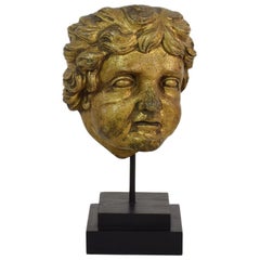 Italian 18th Century Carved Giltwood Baroque Angel Head