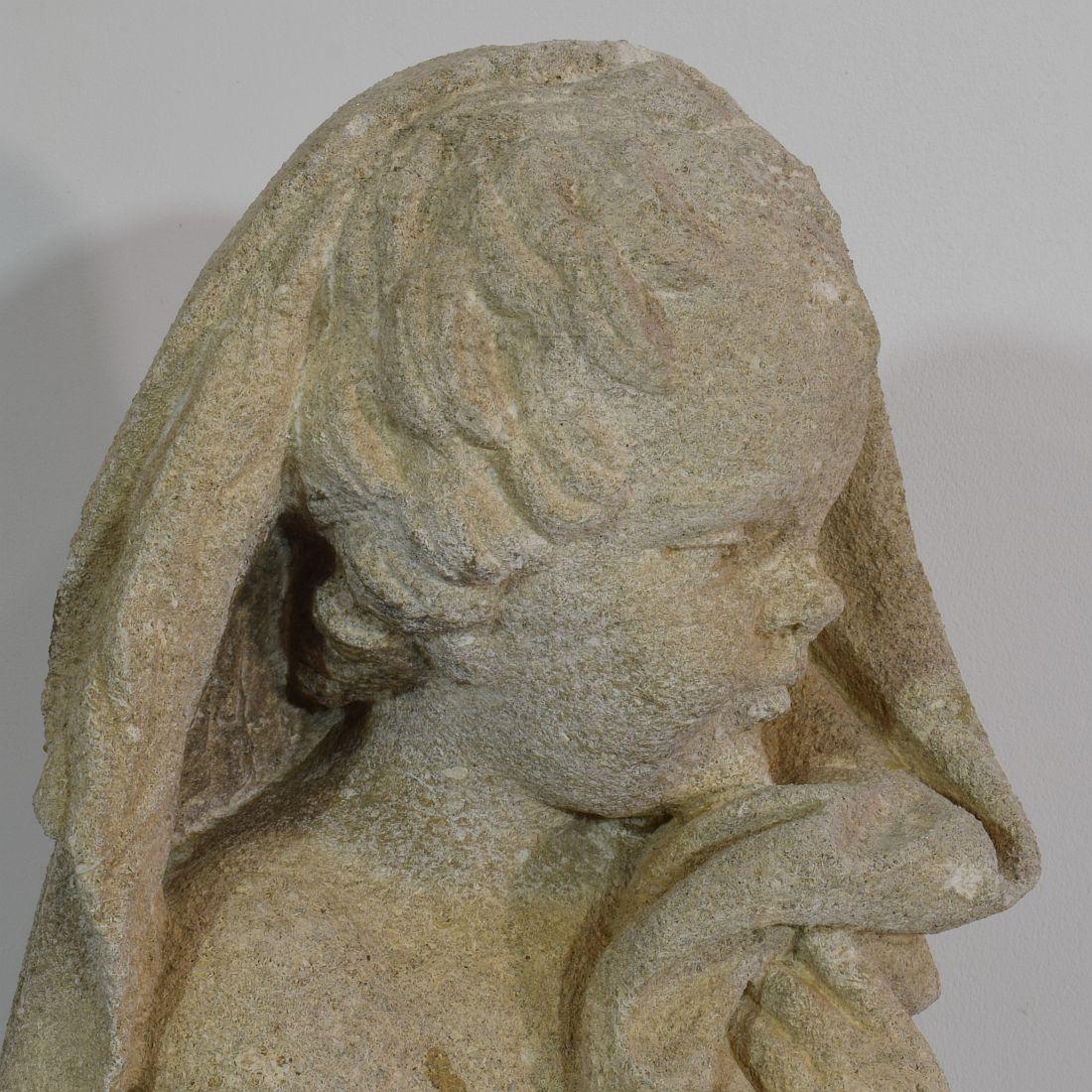 Italian 18th Century Carved Limestone Angel Cherub 9