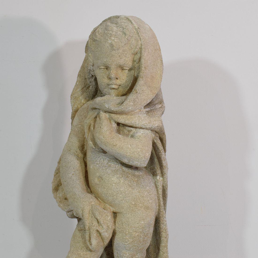 Italian 18th Century Carved Limestone Angel Cherub 1