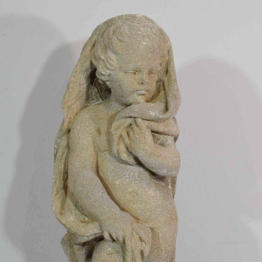 Italian 18th Century Carved Limestone Angel Cherub 2