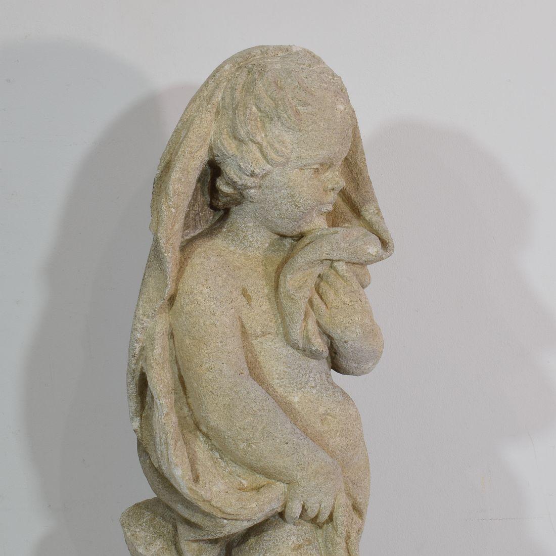 Italian 18th Century Carved Limestone Angel Cherub 3
