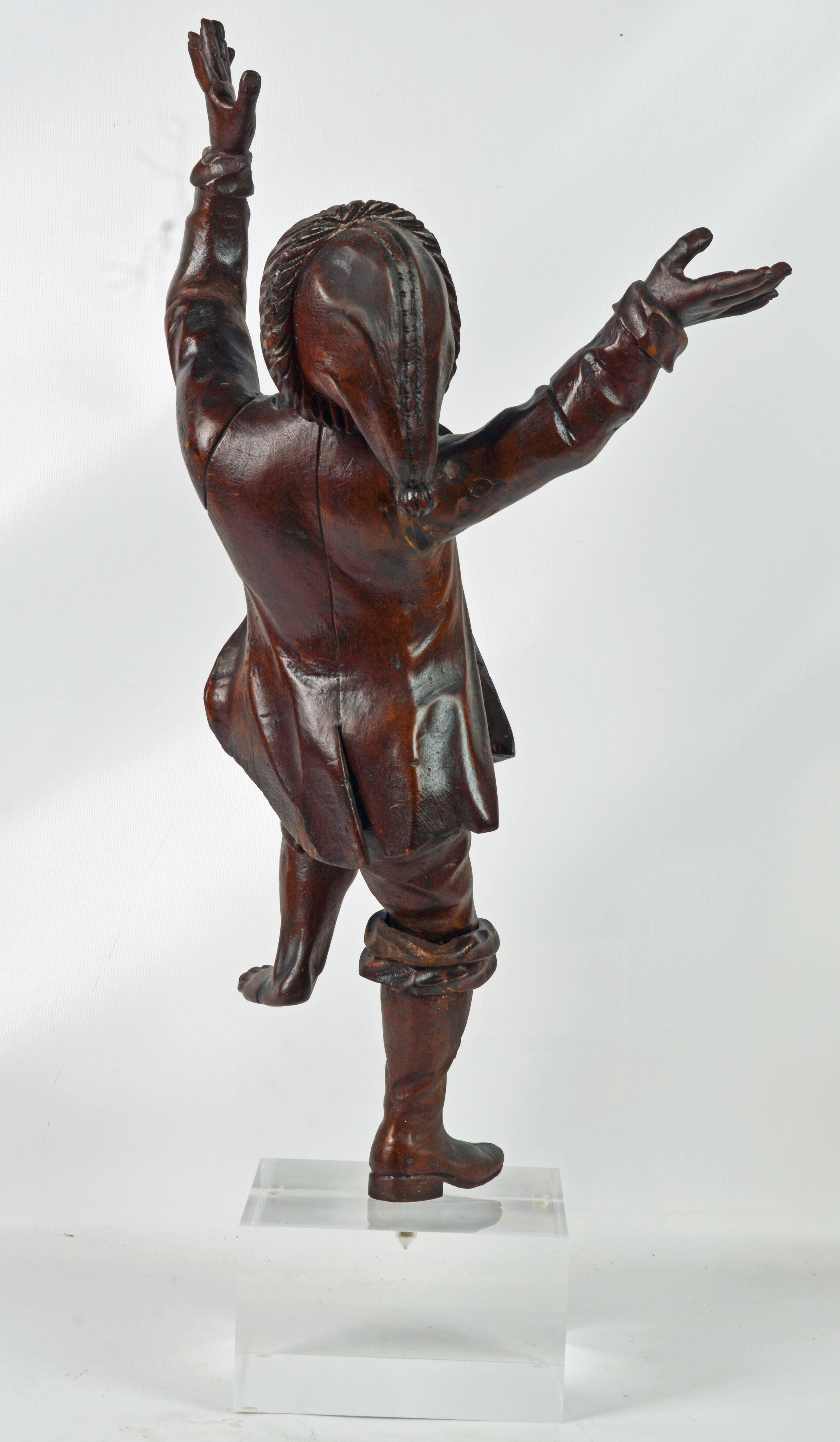 Italian 18th Century Carved Statue of a Dancing Jubilant Boy on a Lucite Base In Good Condition In Ft. Lauderdale, FL