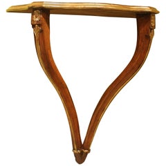 Italian 18th Century Carved Walnut and Parcel Gilt Wall Mount Curvy Console