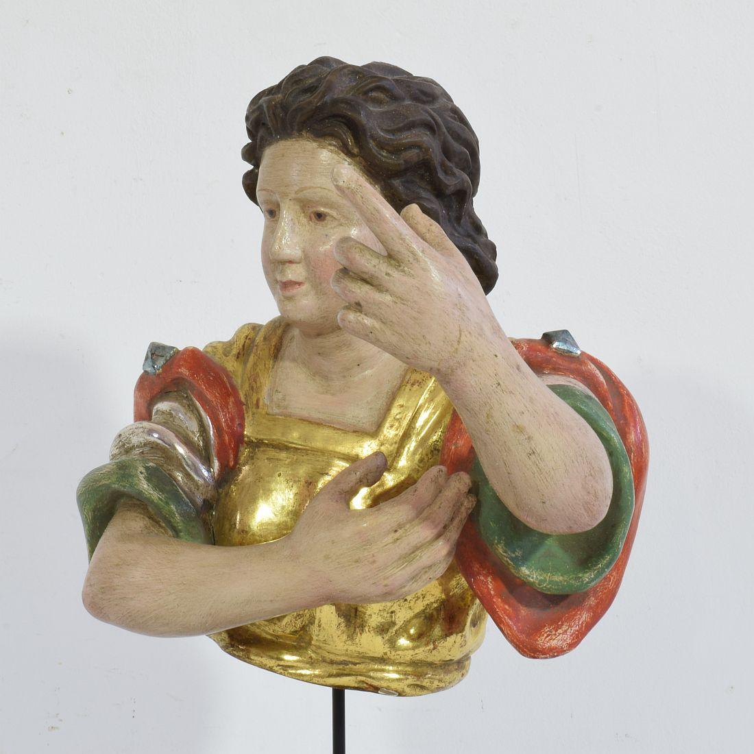 Italian 18th Century Carved Wooden Angel Bust 3