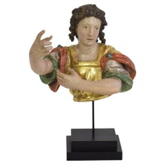 Italian 18th Century Carved Wooden Angel Bust