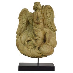 Italian 18th Century Carved Wooden Angel in the Clouds