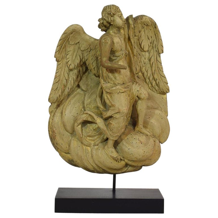 Italian 18th Century Carved Wooden Angel in the Clouds at 1stDibs