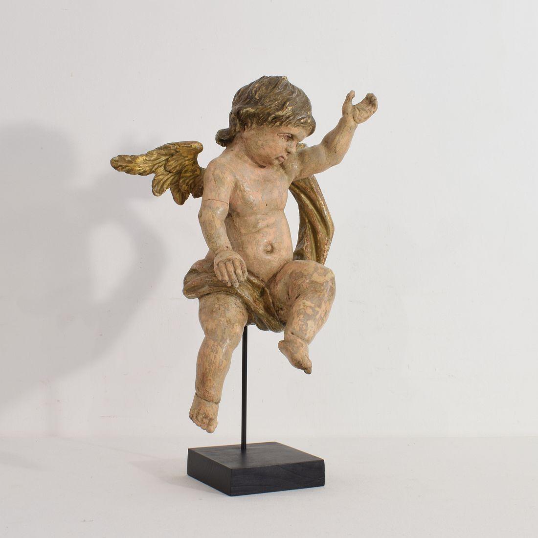 Hand-Carved Italian 18th Century Carved Wooden Baroque Angel