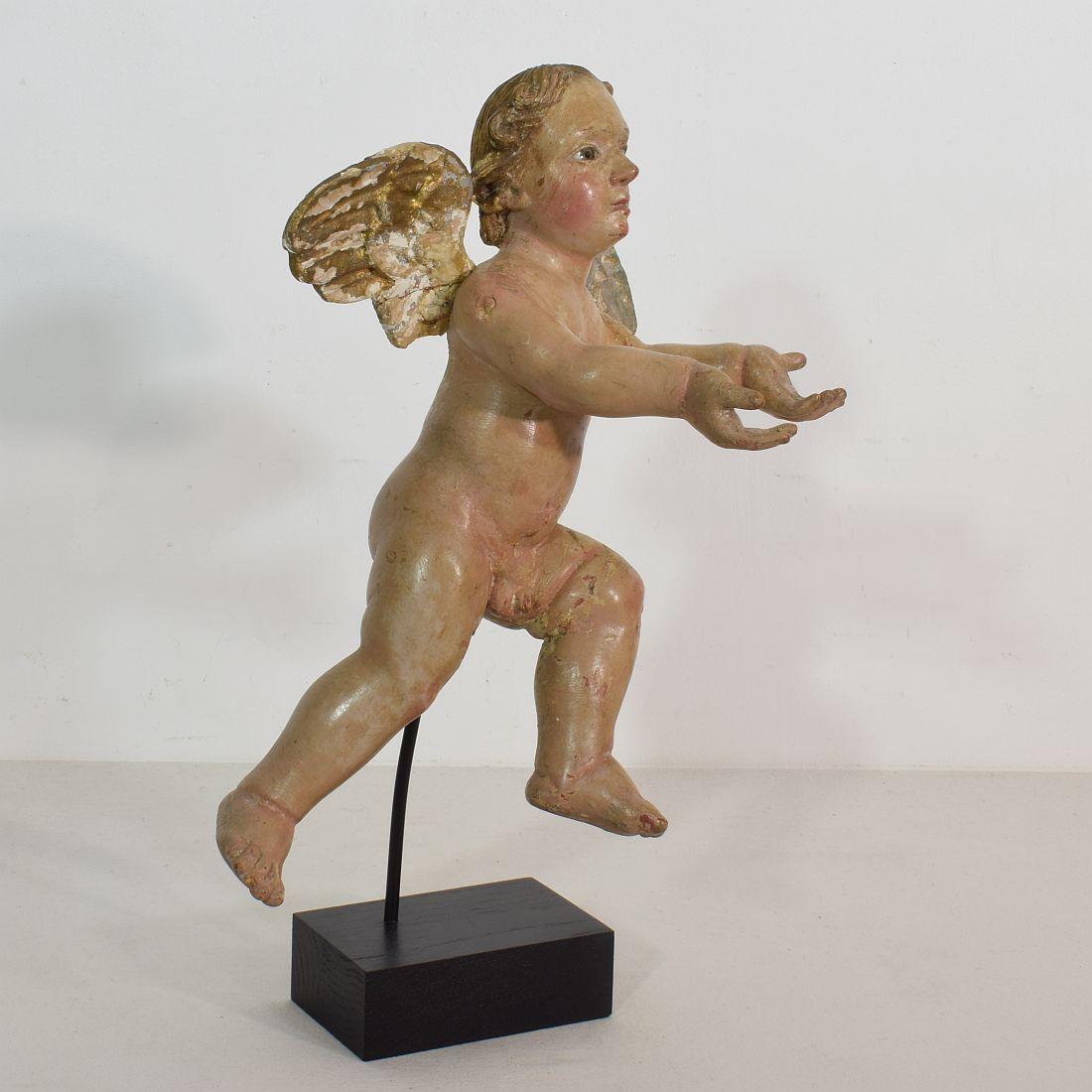 Painted Italian 18th Century Carved Wooden Baroque Angel