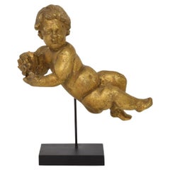 Antique Italian 18th Century Carved Wooden Baroque Angel