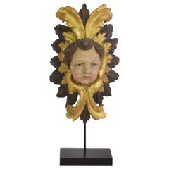 Italian 18th Century Carved Wooden Baroque Angel Head