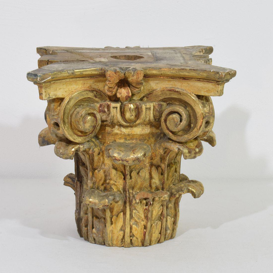 Hand-Carved Italian, 18th Century, Carved Wooden Capital For Sale