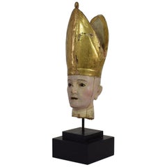 Italian 18th Century Carved Wooden Head of a Saint