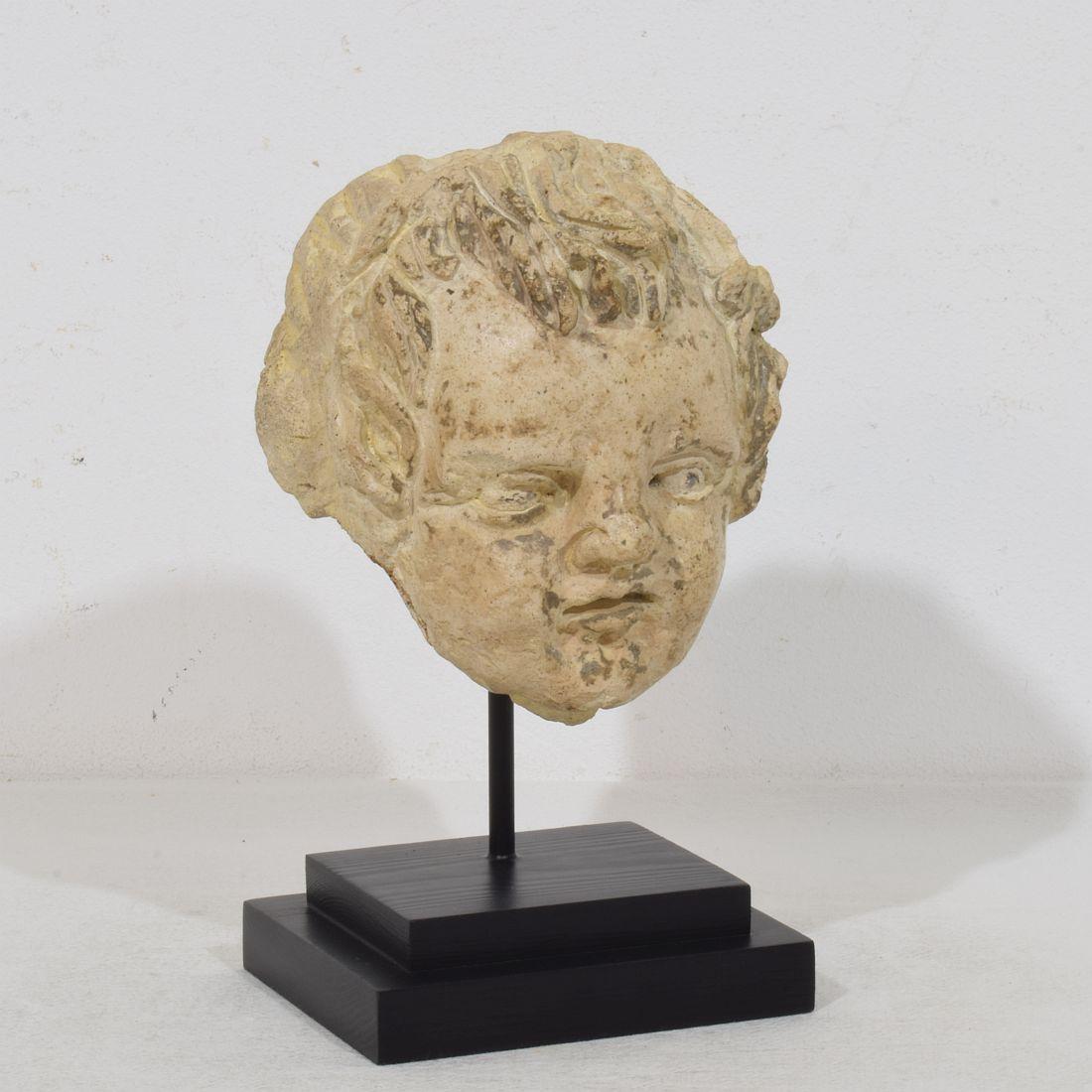 Barocco Testa d'angelo in gesso/pietra fusa del XVIII secolo italiano in vendita